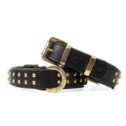 Hand Made Leather Dog Collar - RuffNeck Black & Brass (Regular Fit)