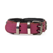 Hand Made Leather Dog Collar - Ruthless Pink & Black (Wide Fit)