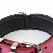 Hand Made Leather Dog Collar - Ruthless Pink & Black (Wide Fit)