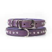 Hand Made Leather Dog Collar - Imperial Purple & Chrome (Slim Fit)
