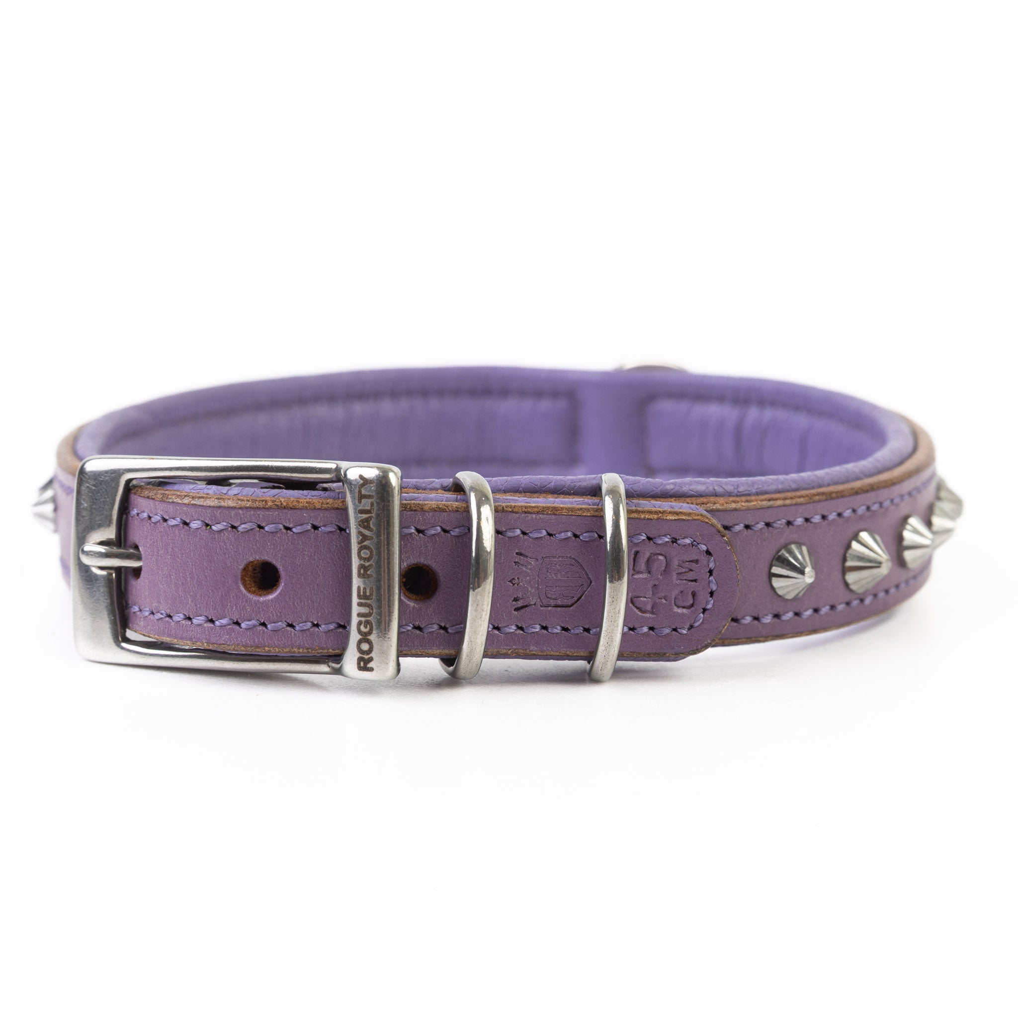 Hand Made Leather Dog Collar - Imperial Purple & Chrome (Slim Fit)