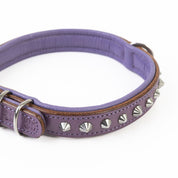 Hand Made Leather Dog Collar - Imperial Purple & Chrome (Slim Fit)