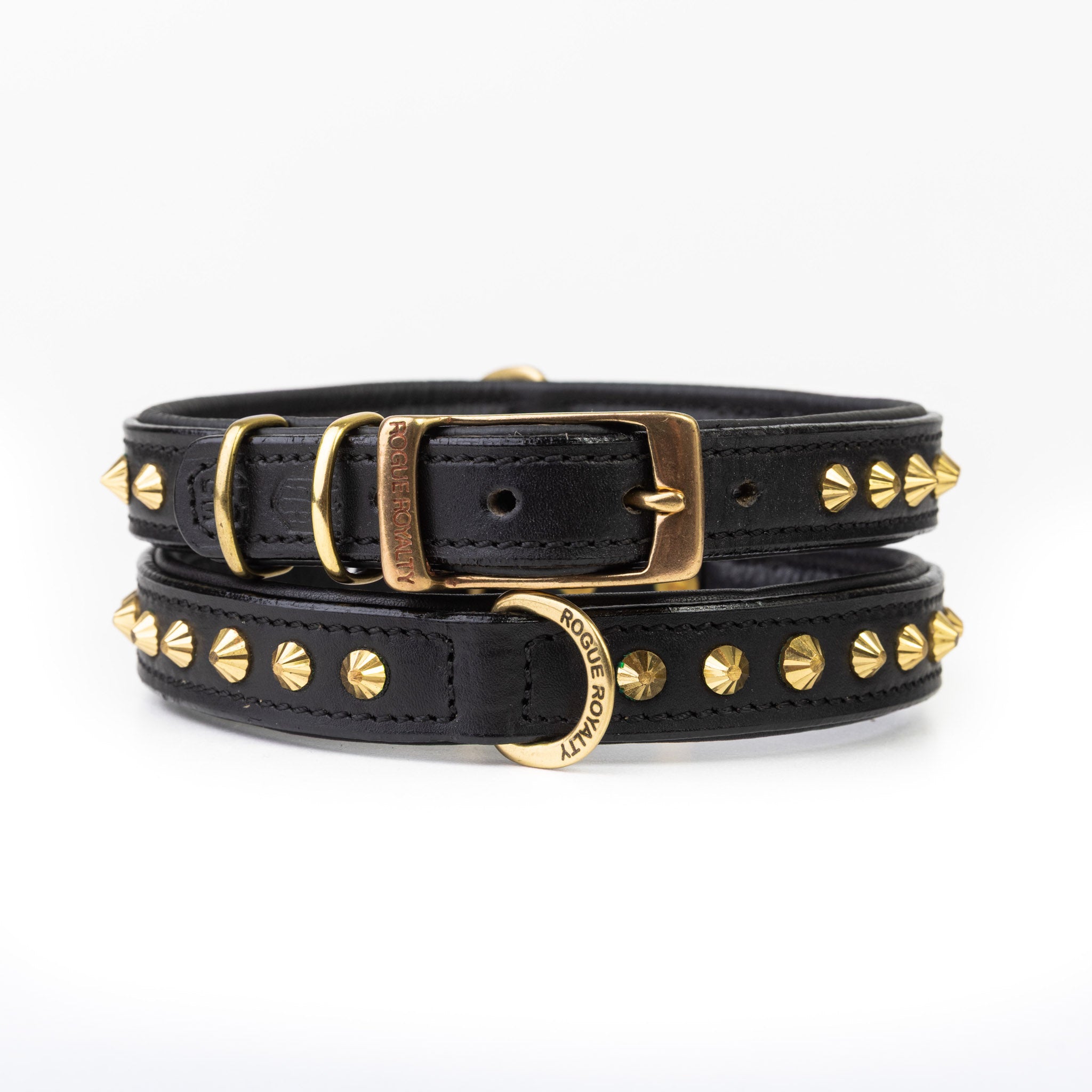 Hand Made Leather Dog Collar - Ruthless Black & Brass (Slim Fit)