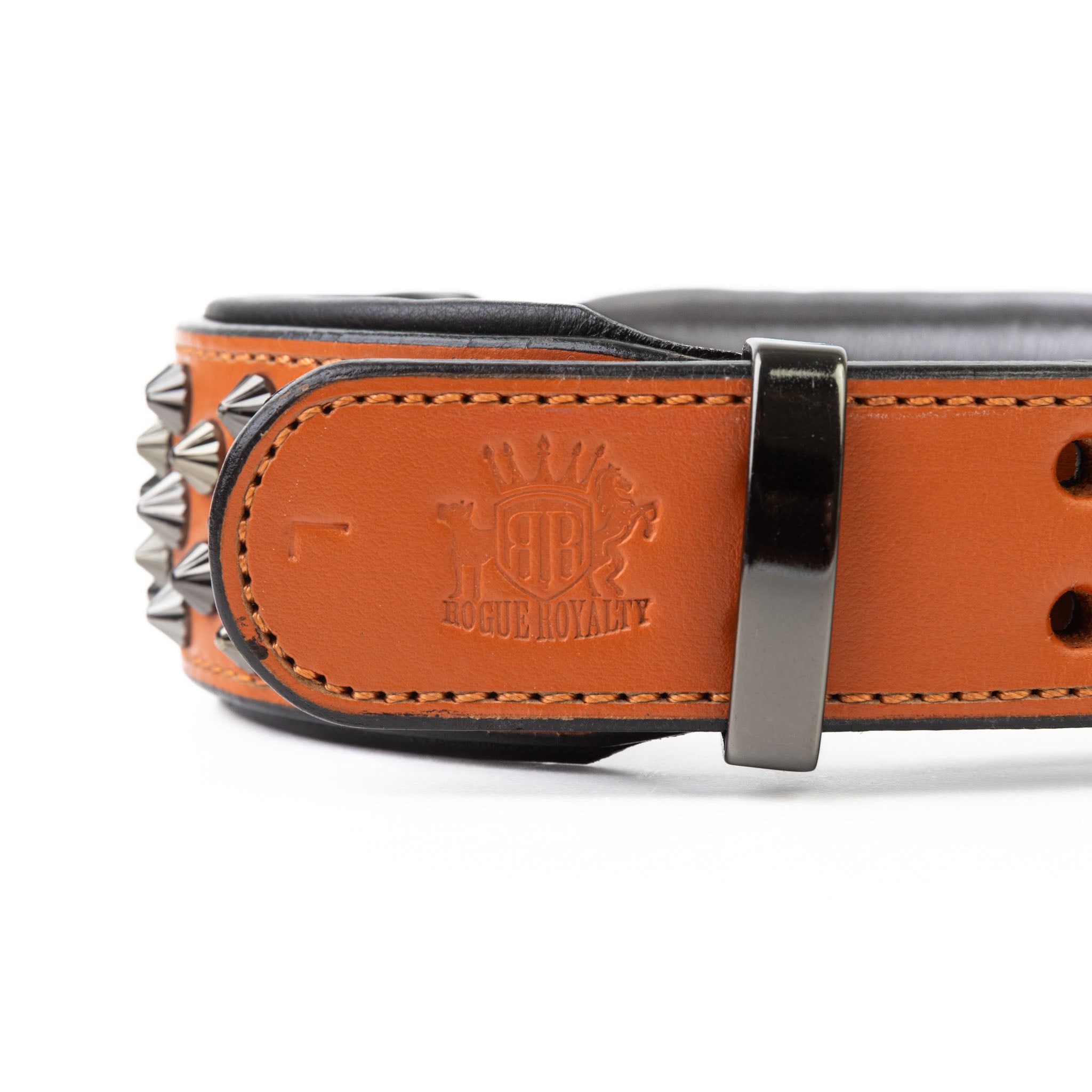 Hand Made Leather Dog Collar - Ruthless Orange & Black (Wide Fit)