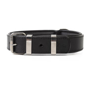 Handmade Leather Dog Collar - Classic Black & Chrome (Regular Fit)