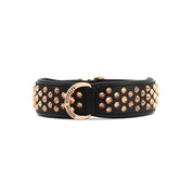 Hand Made Leather Dog Collar - Ruthless Black & Rose Gold (Wide Fit)