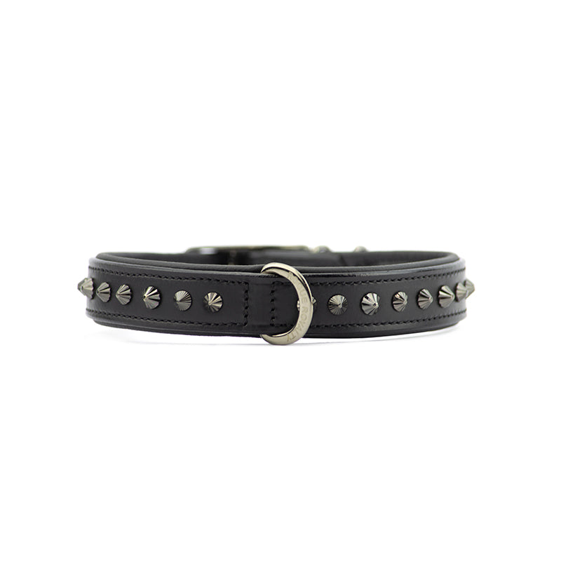 Hand Made Leather Dog Collar - Ruthless Black & Black (Slim Fit)