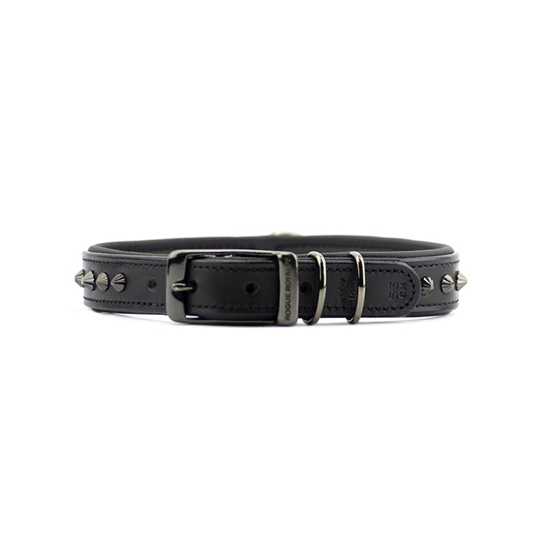Hand Made Leather Dog Collar - Ruthless Black & Black (Slim Fit)