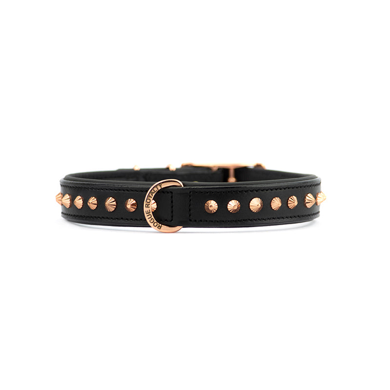 Hand Made Leather Dog Collar - Ruthless Black & Rose Gold (Slim Fit)