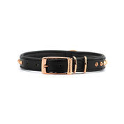 Hand Made Leather Dog Collar - Ruthless Black & Rose Gold (Slim Fit)