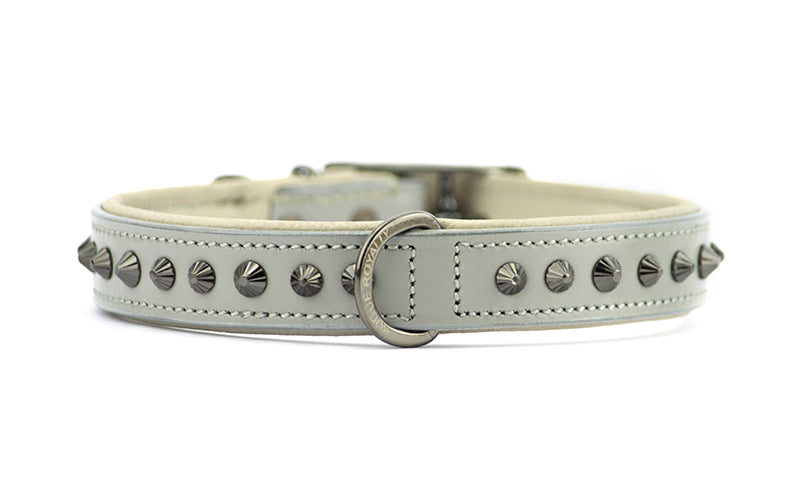 Hand Made Leather Dog Collar - Ruthless Grey & Black (Slim Fit)
