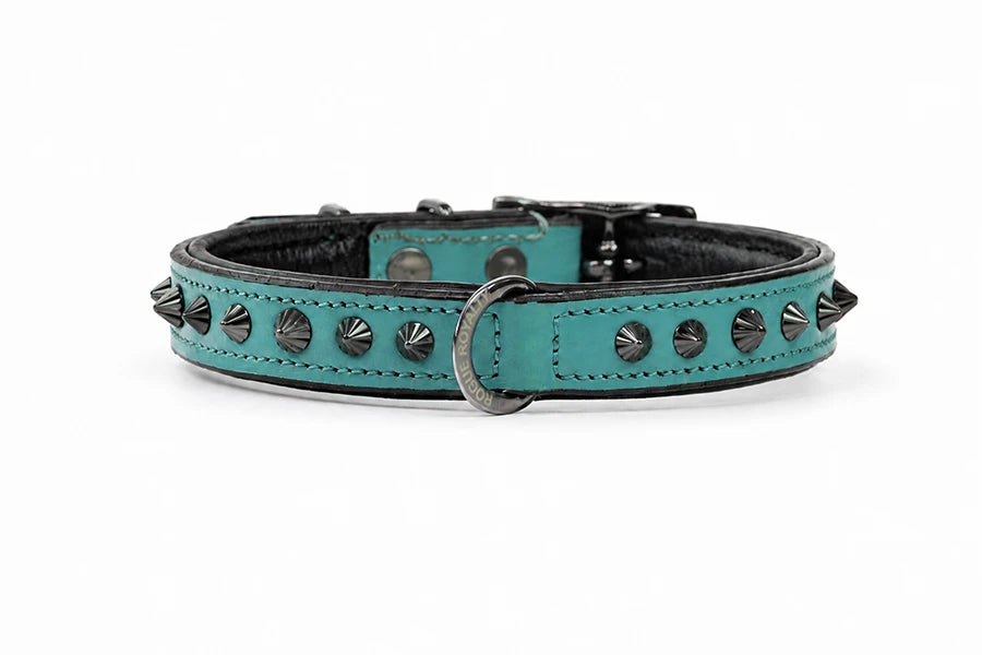 HandMadeLeatherDogCollar-RuthlessTeal_Black_SlimFit.webp