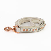 Leather Dog Leash - Imperial White Crystal & Rose Gold Leash (Slimline)