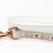 Leather Dog Leash - Imperial White Crystal & Rose Gold Leash (Slimline)