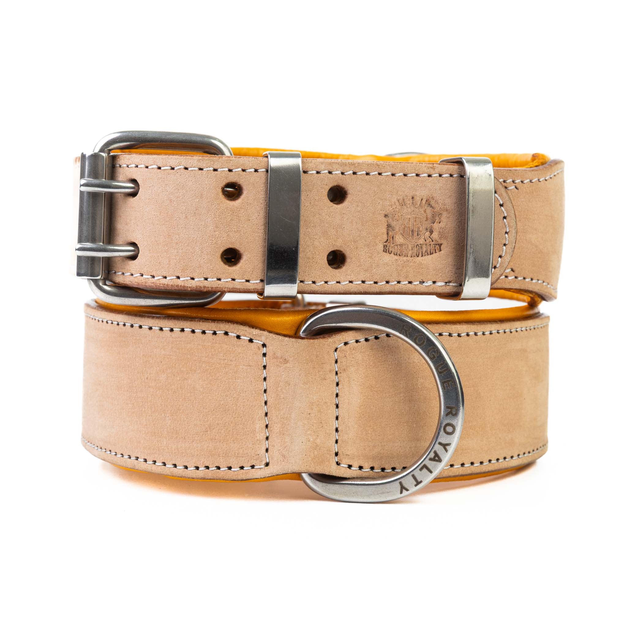 Hand Made Leather Dog Collar - Classic Buckskin & Chrome (Wide Fit)