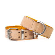 Hand Made Leather Dog Collar - Classic Buckskin & Chrome (Wide Fit)