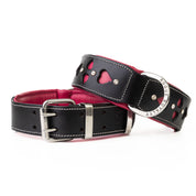 Hand Made Leather Dog Collar - Queen of Hearts (Wide Fit)