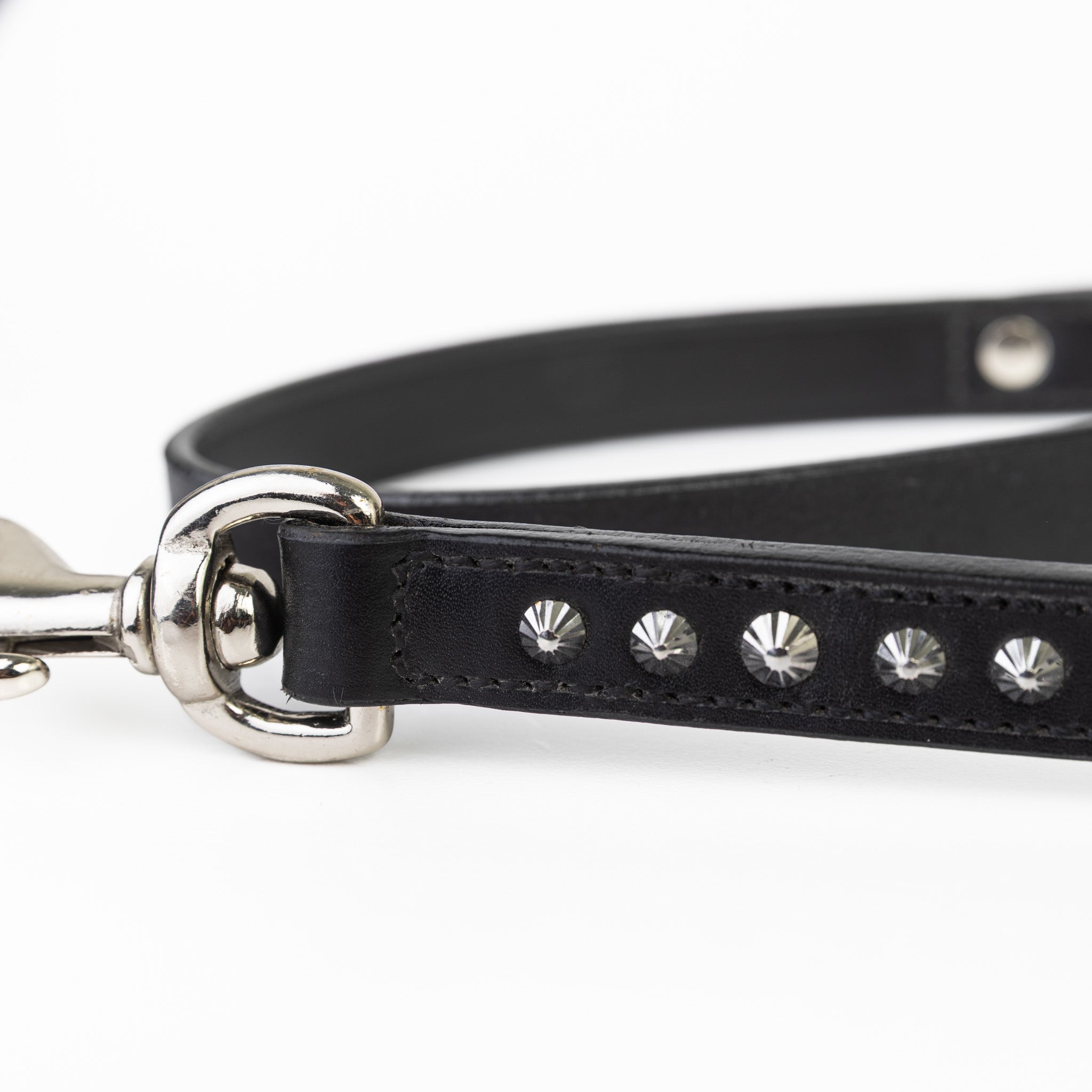 Leather Dog Leash - Imperial Black & Chrome Leash (Slimline)