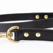 Leather Dog Leash - Classic Black & Brass Leash (Standard)