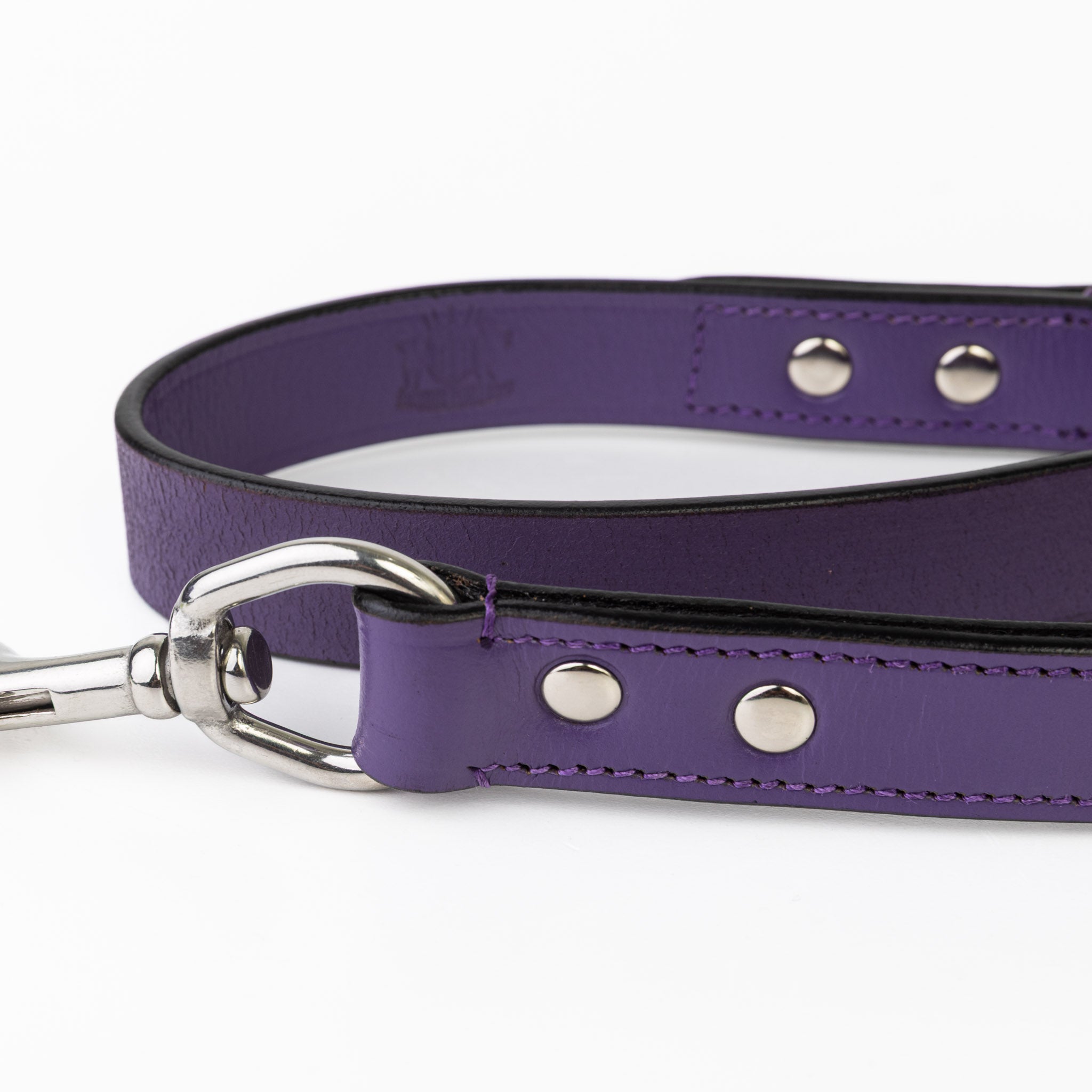Leather Dog Leash - Classic Purple & Chrome Leash(Standard)