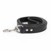 Leather Dog Leash - Classic Black & Chrome Leash (Standard)