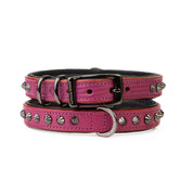 Hand Made Leather Dog Collar - Ruthless Pink & Black (Slim Fit)