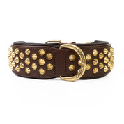 Hand Made Leather Dog Collar - Ruthless Brown & Brass (Wide Fit)