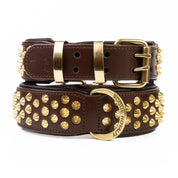 Hand Made Leather Dog Collar - Ruthless Brown & Brass (Wide Fit)