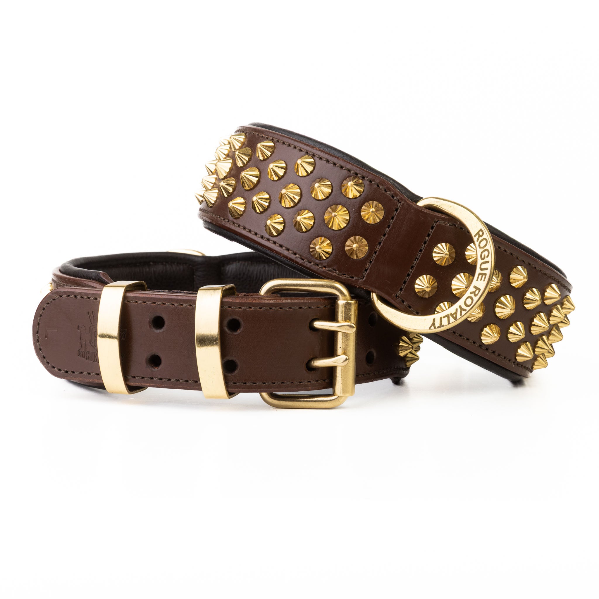 Hand Made Leather Dog Collar - Ruthless Brown & Brass (Wide Fit)
