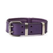 Hand Made Leather Dog Collar - Classic Purple & Chrome (Wide Fit)