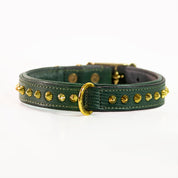 Hand Made Leather Dog Collar - Ruthless Green & Gold (Slim Fit)