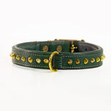 Hand Made Leather Dog Collar - Ruthless Green & Gold (Slim Fit)