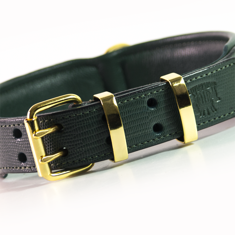 Hand Made Leather Dog Collar - Ruthless Emerald (Wide Fit)