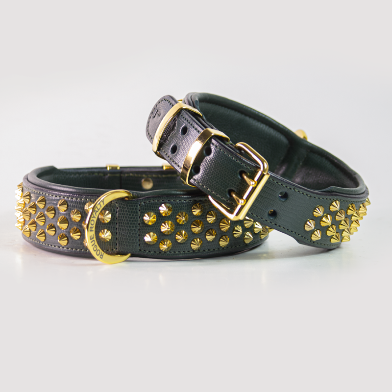 Hand Made Leather Dog Collar - Ruthless Emerald (Wide Fit)
