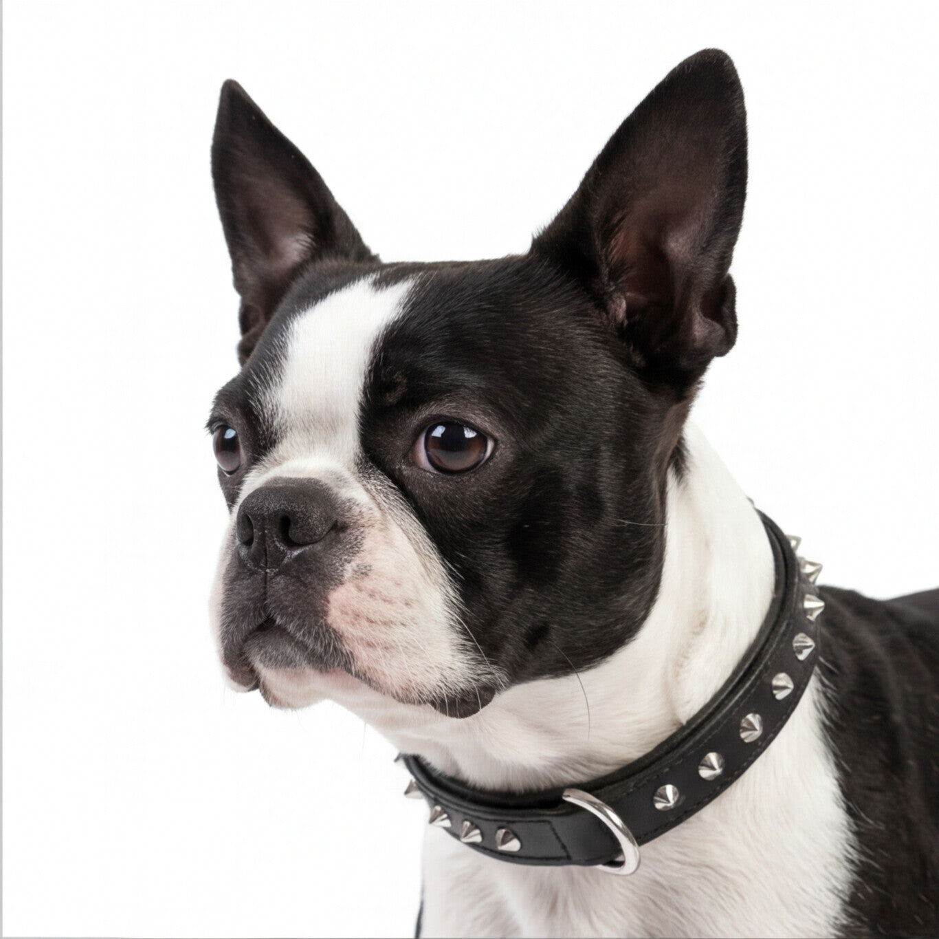 Hand Made Leather Dog Collar - Imperial Black & Chrome (Slim Fit)