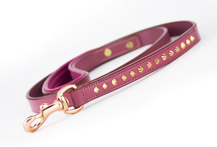 Leather Dog Leash - Ruthless Pink & Rose Gold (Slimline)
