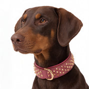 Hand Made Leather Dog Collar - Ruthless Pink & Rose Gold (Wide Fit)