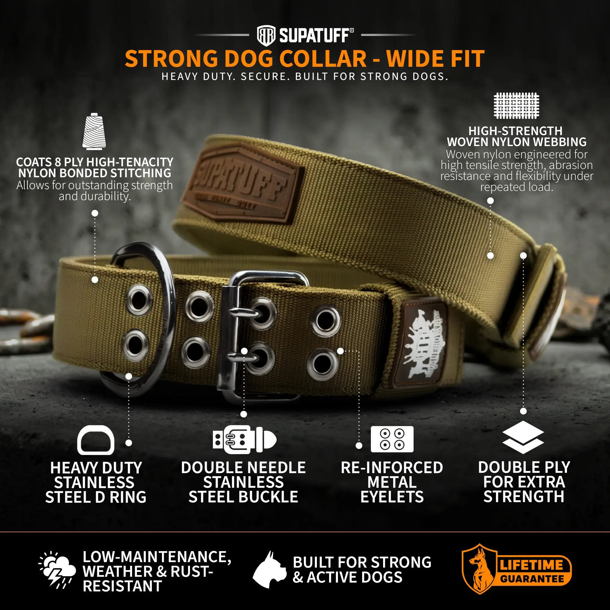 SUPATUFF® Strong Dog Collar Shadow Green (Regular Fit)