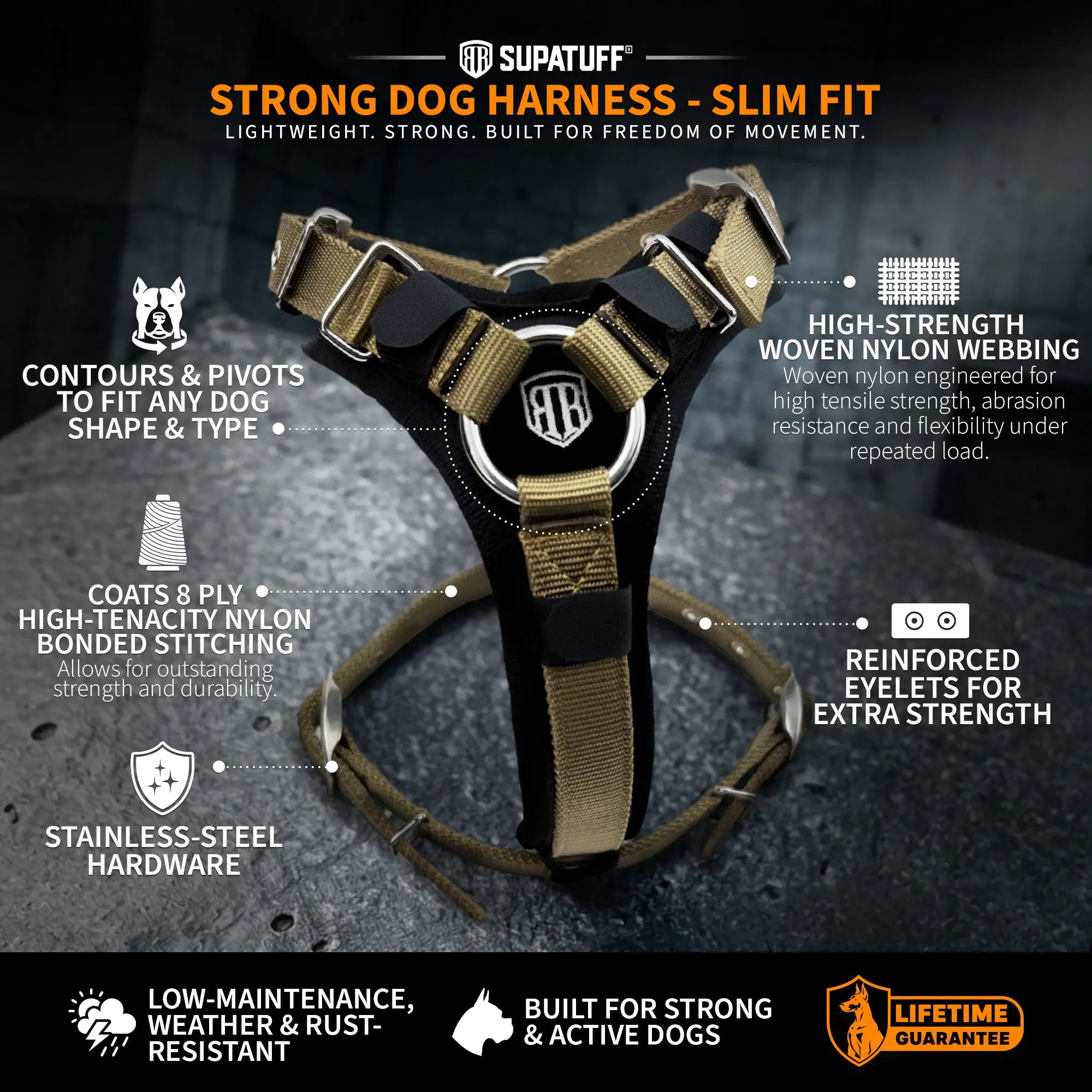 SUPATUFF® Strong Dog Harness – Green | Slim Fit