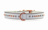 Hand Made Leather Dog Collar - White Crystal Rose Gold (Slim Fit)